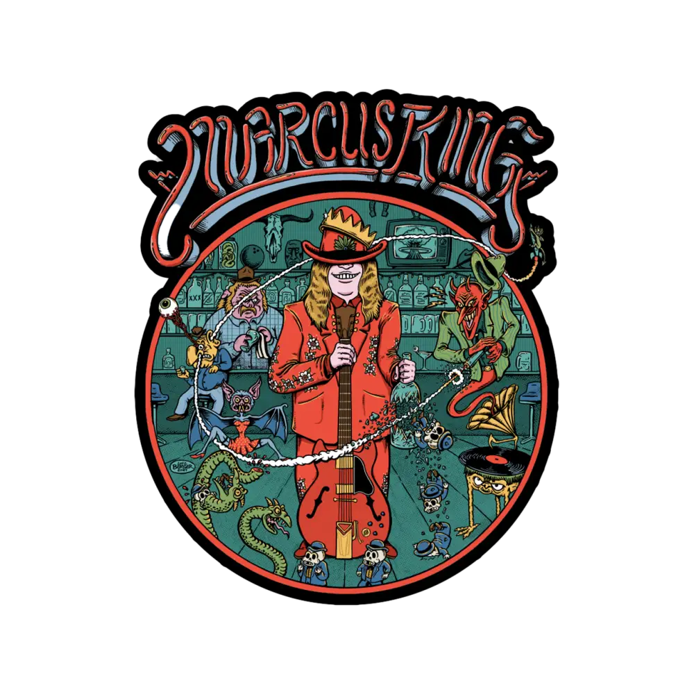 Cartoonish album cover art.