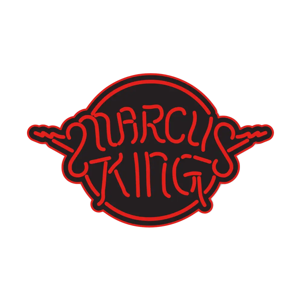Red neon Marcus King logo.