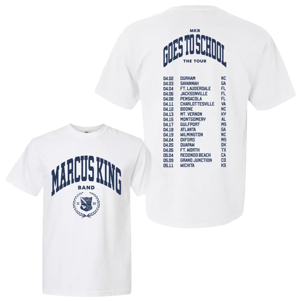 White Marcus King Band t-shirt.