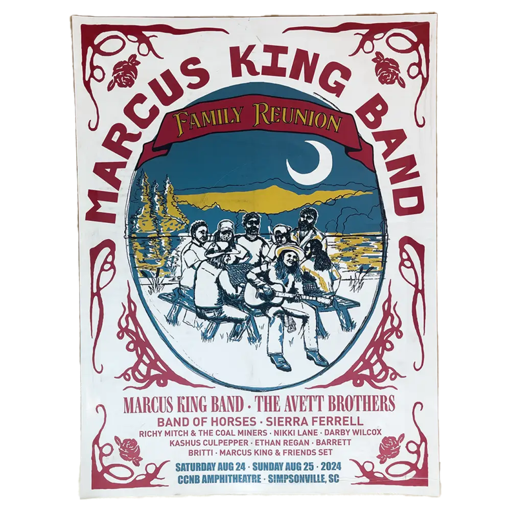 Concert poster for Marcus King Band’s Family Reunion event featuring multiple artists.