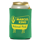 Green can cooler with ’Marcus King National Park’ printed in yellow.