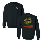 Black sweatshirt with ’Carolina Honey’ design on the back and a small logo on the front.