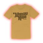 Yellow t-shirt with ’Marcus King Band’ text printed on the front.