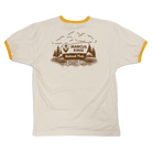 T-shirt with a national park-themed graphic design featuring trees, mountains, and the text ’Marcus King National Park’.