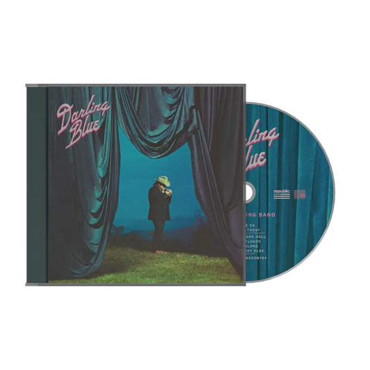 CD cover with a person behind curtains and 'Darling Blue' text
