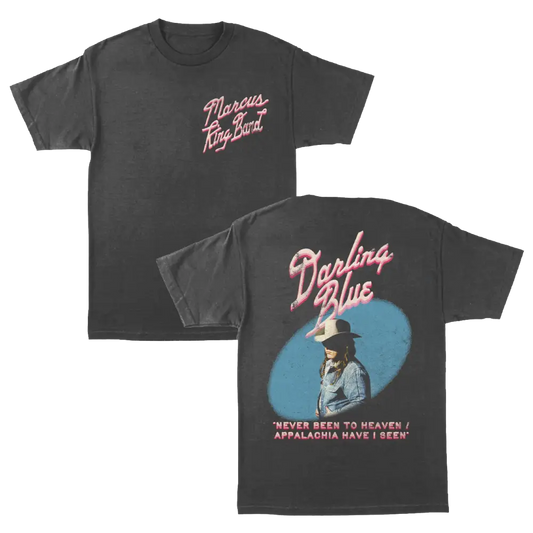 Black t-shirt with 'Darling Blue' design on a white background