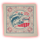 Vintage-style bandana or handkerchief featuring a fish and musical design.