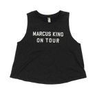 Black sleeveless crop top with ’MARCUS KING ON TOUR’ printed in white text.