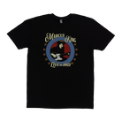 Black t-shirt featuring a circular graphic design with text ’Marcus King Live in 2022’’ and an illustration of a guitarist.