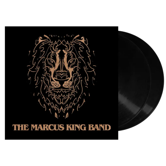 Black vinyl record with a gold foil lion head design on the album cover.